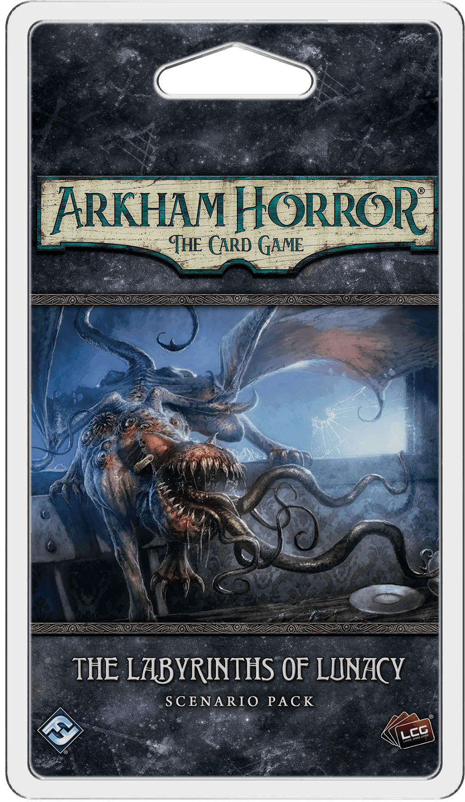Portada juego de mesa Arkham Horror: El Juego de Cartas – Los Laberintos de la Demencia: Pack de Escenario