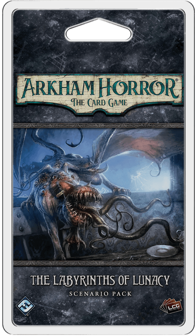 Portada juego de mesa Arkham Horror: El Juego de Cartas – Los Laberintos de la Demencia: Pack de Escenario