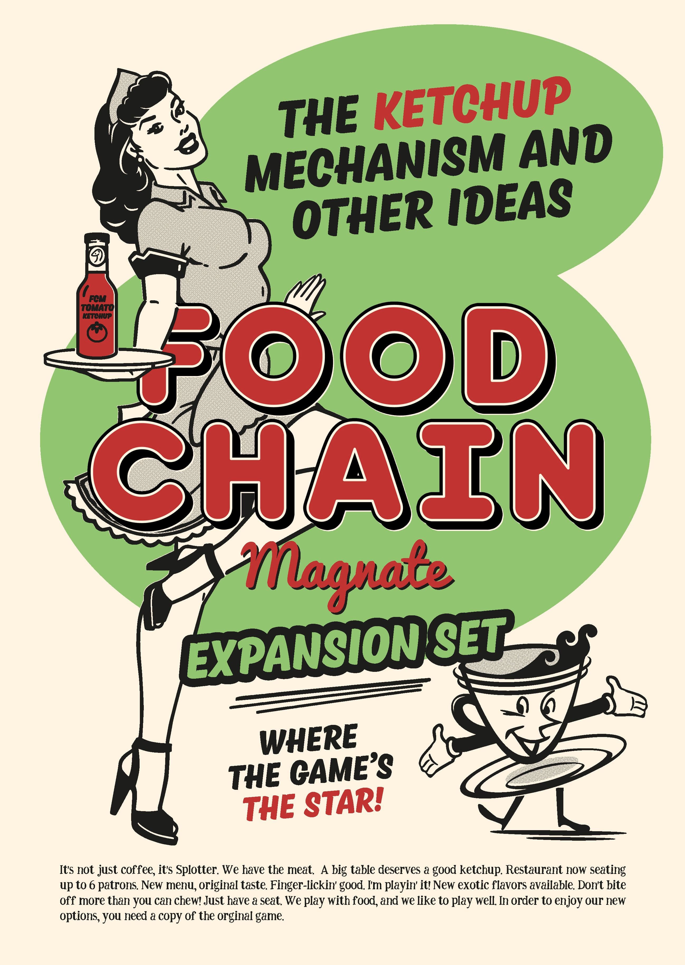 Portada juego de mesa Food Chain Magnate: The Ketchup Mechanism & Other Ideas