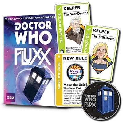 Portada juego de mesa Doctor Who Fluxx: Coin & Doctors