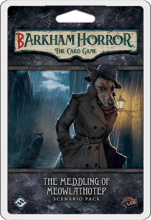 Portada juego de mesa Barkham Horror: El Juego de Cartas – La Intromisión de Miaulathotep: Pack de Escenario