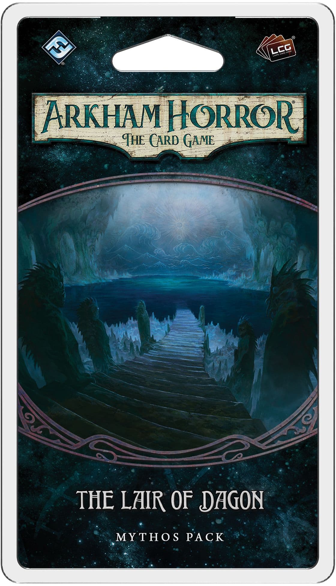 Portada juego de mesa Arkham Horror: El Juego de Cartas – La Guarida de Dagón: Pack de Mitos