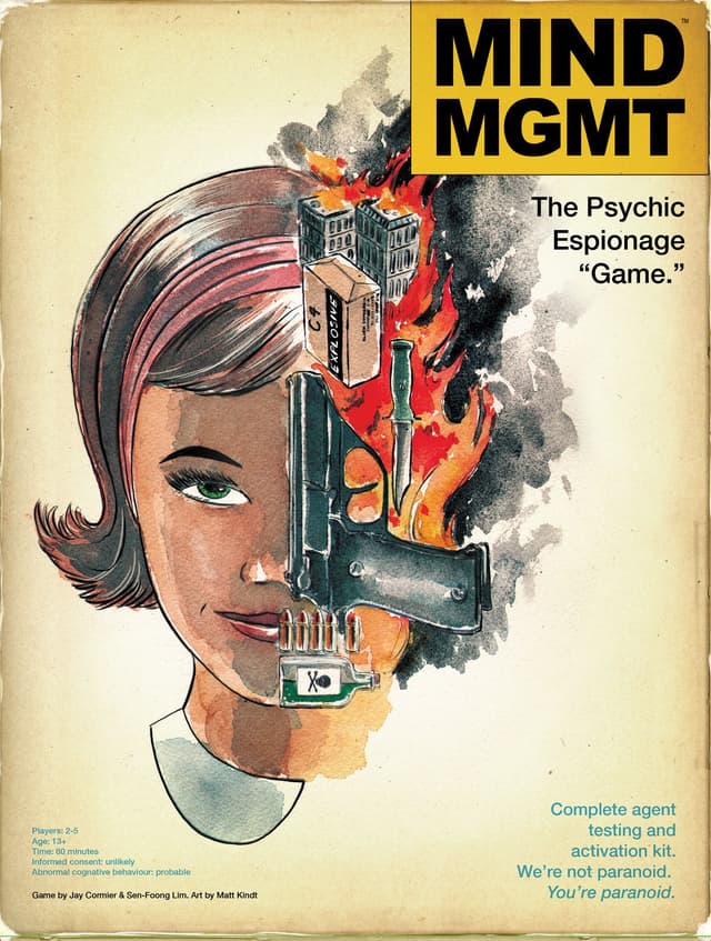 Portada juego de mesa Mind MGMT: El “juego” de espionaje psíquico.