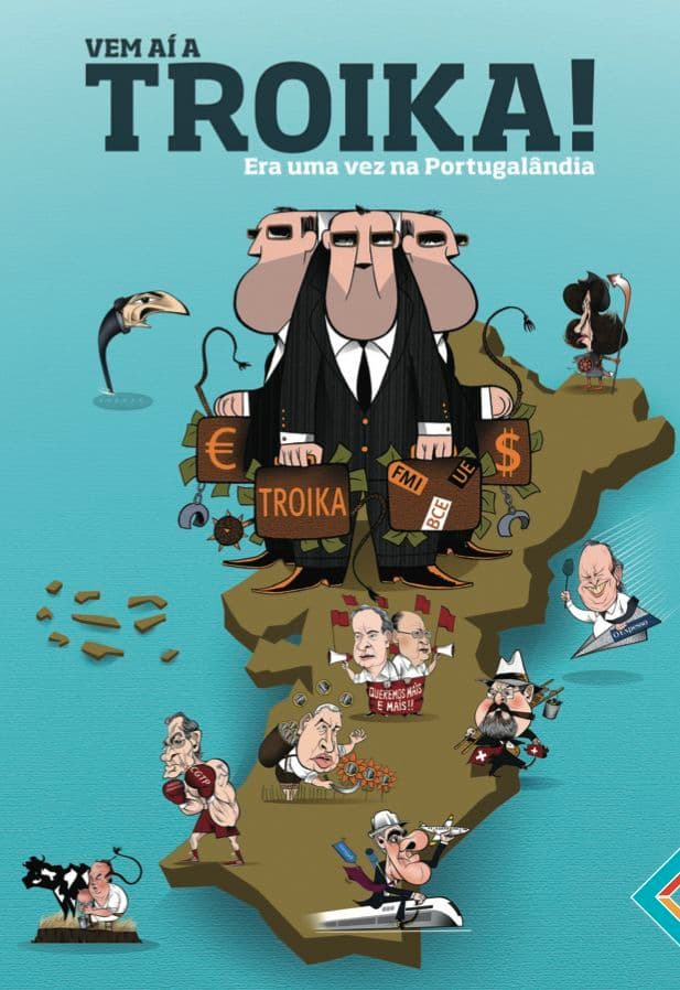 Portada juego de mesa ¡Que viene la troika!