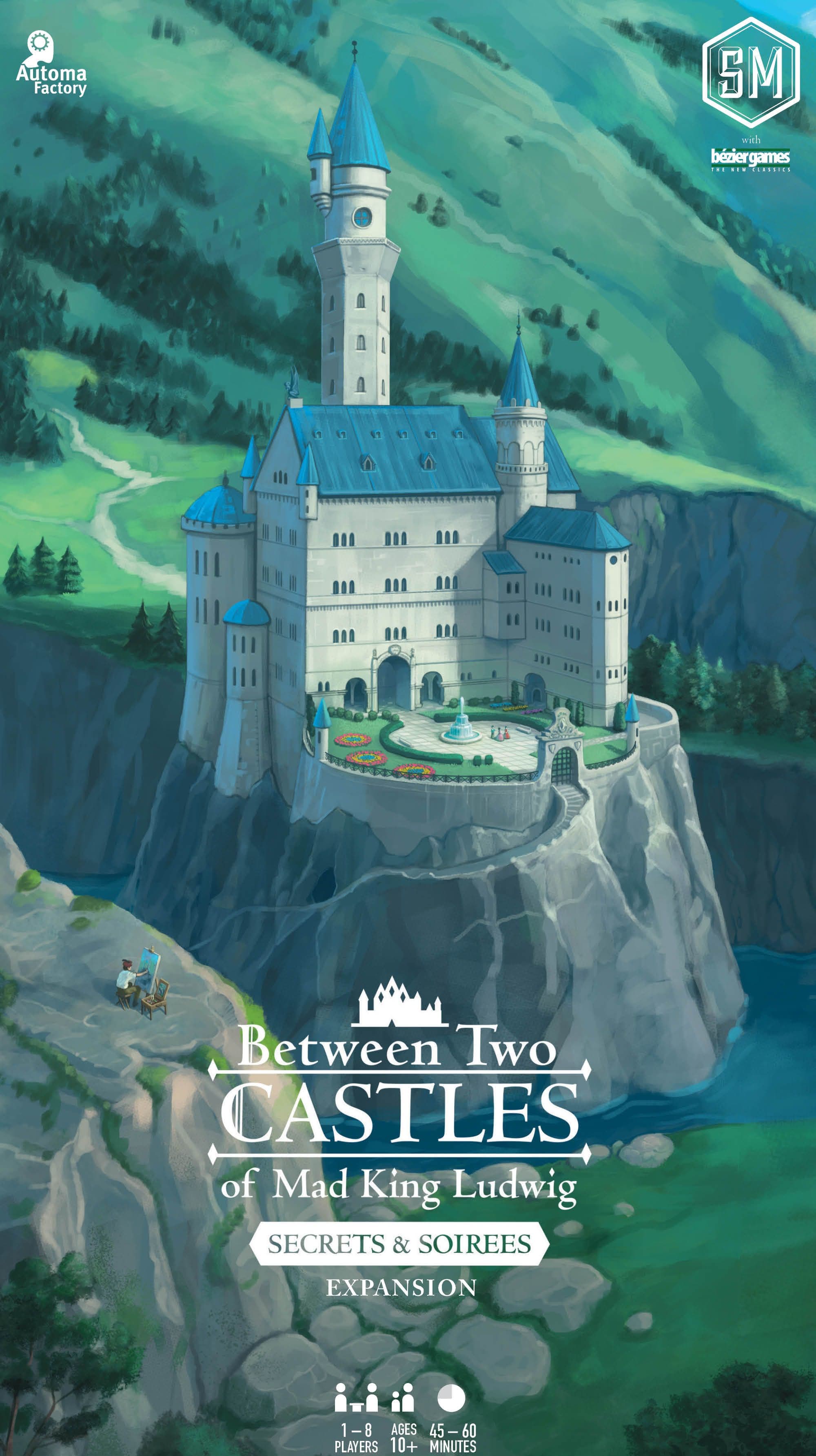 Portada juego de mesa Entre Dos Castillos del Rey Loco Ludwig: Secretos y Veladas Expansión